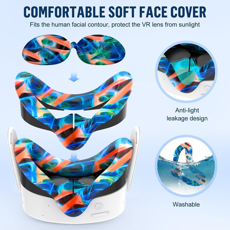 ms cleo Silicone Cover Set Compatible with Meta/Oculus Quest 3s Accessories, Silicone Face Cover, Controller Grip Cover, Camera Lens Protector, VR Shell Cover, Protective Lens Cover, Not Fit Quest 3 - Image 5